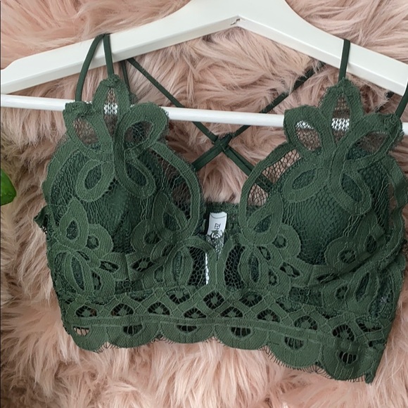 LACE BRALETTE WITH BRA PADS CROCHET: Army Green - Picture 2 of 7